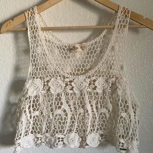 Hollister Women's White Crochet Crop Top